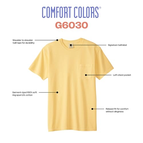  Comfort Colors Adult Short Sleeve Pocket Tee, Stylish and Comfortable for Everyday Wear, Men and Women
| Comfort Colors